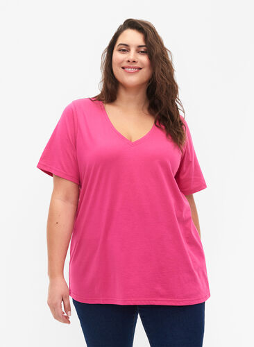 FLASH - T-shirt med v-hals, Raspberry Rose, Model image number 0