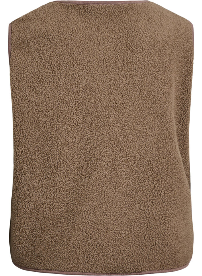 Teddy vest med knapper og lommer, Brun, Packshot image number 1