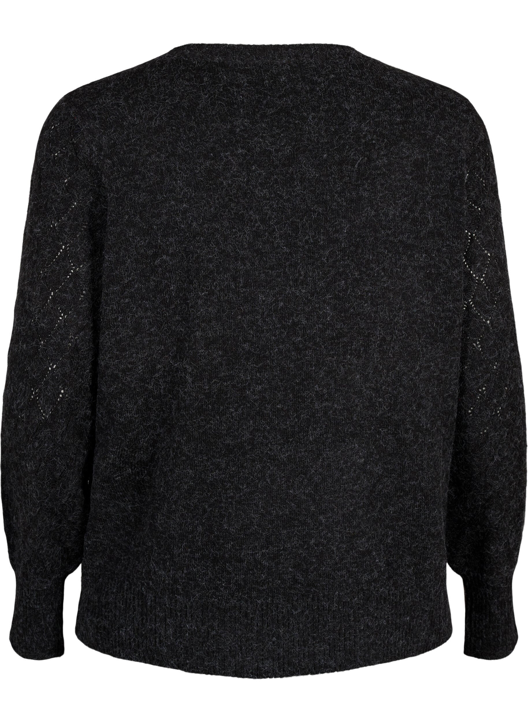 Zizzi Strikbluse med hulm&oslash;nster, Dark Grey Melange, Packshot image number 1