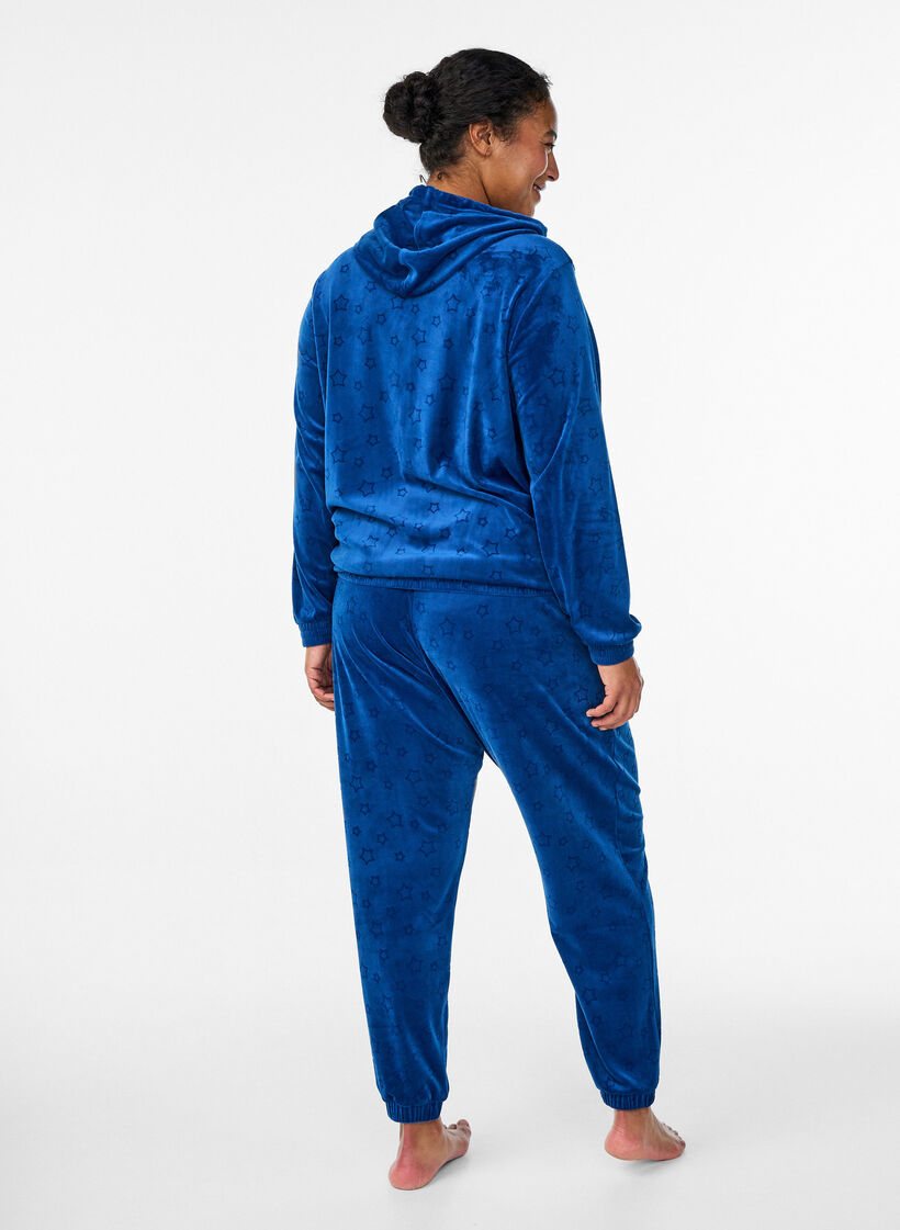 Velour bukser med præget mønster, Blå, Model image number 1
