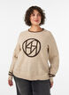 Strikbluse med logo og kontraststriber, Beige, Model image number 0