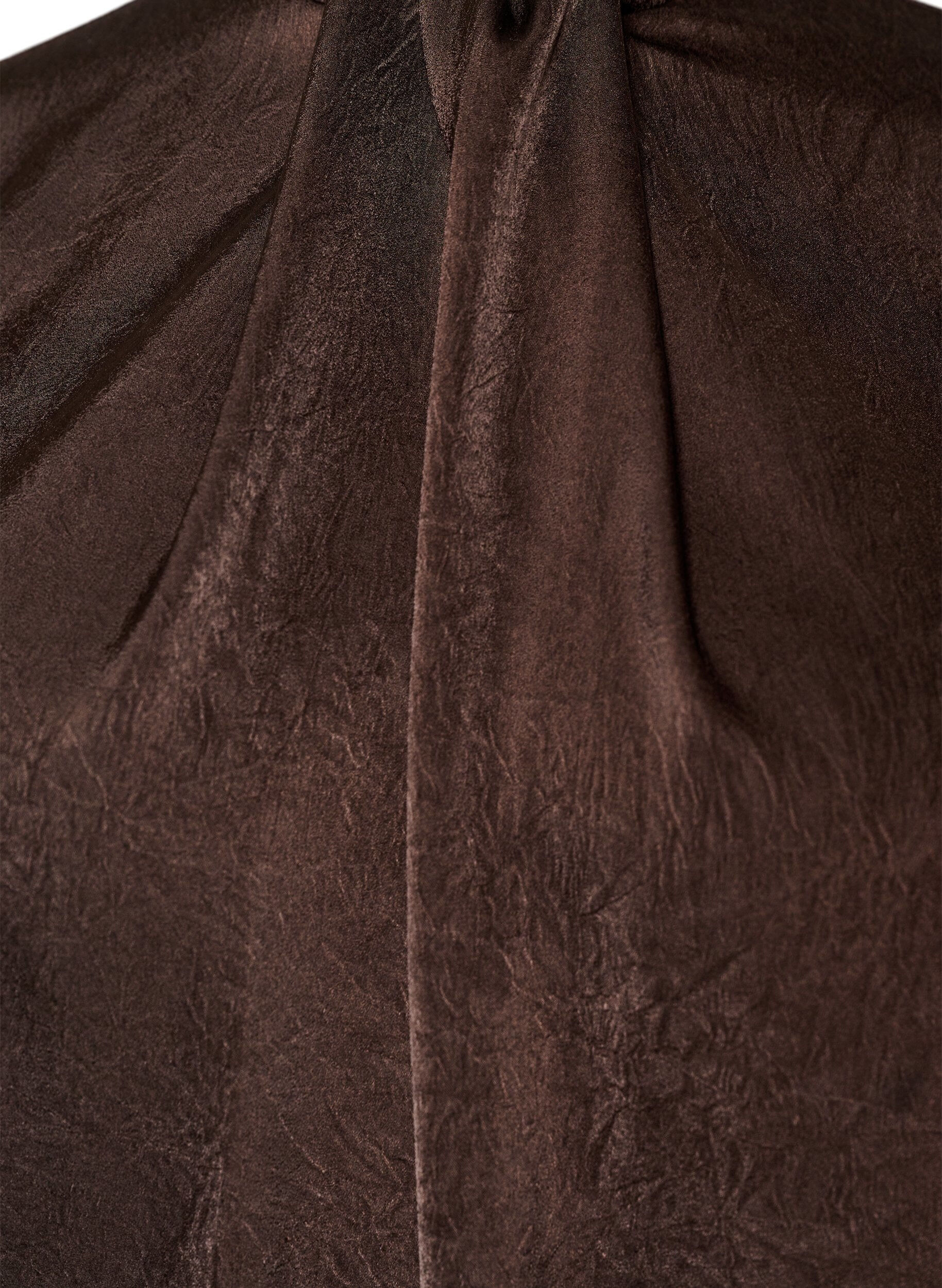 ZizziBluse med satinlook og ballonform, Brun, Packshot image number 2