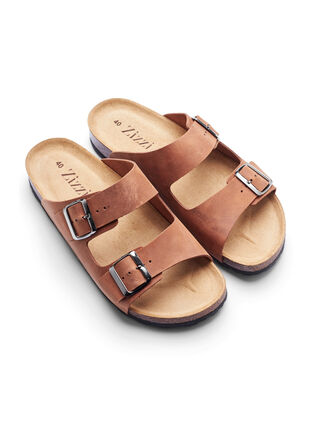 Læder sandaler med bred pasform , Cognac, Packshot image number 3