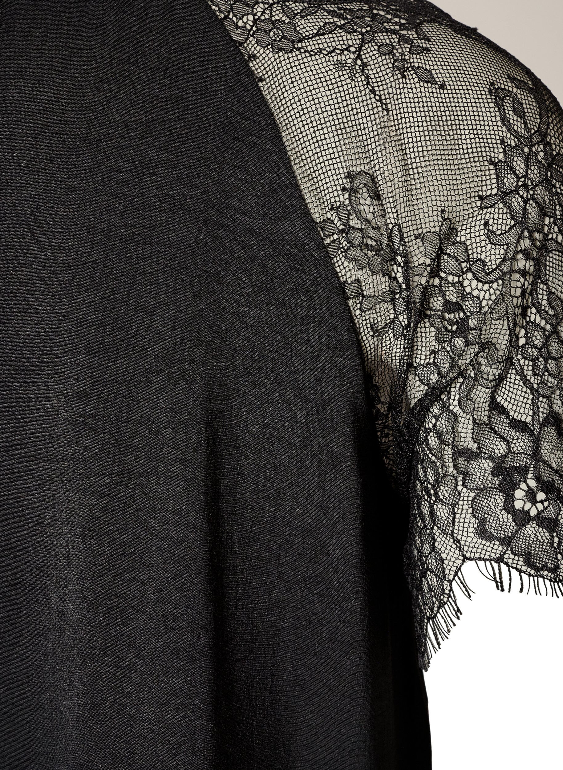 ZizziBluse med korte blonde&aelig;rmer og h&oslash;j hals, Sort, Packshot image number 3