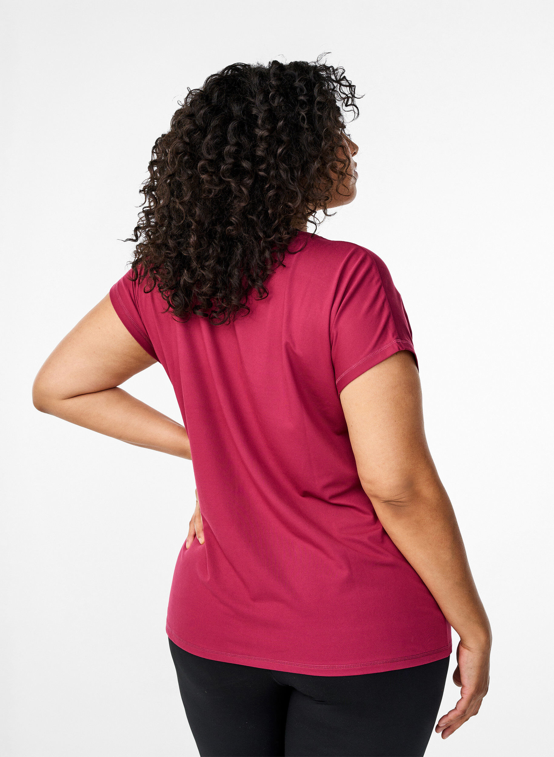 Zizzi Ensfarvet tr&aelig;nings t-shirt, R&oslash;d, Model image number 2