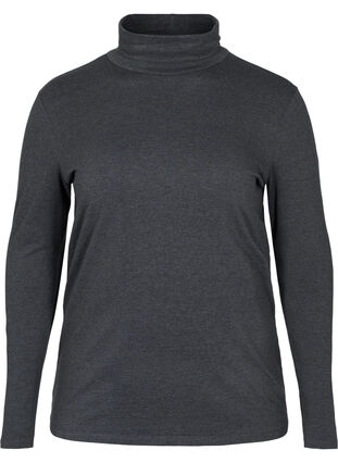 Basis bluse med rullekrave, Dark Grey Melange, Packshot image number 0