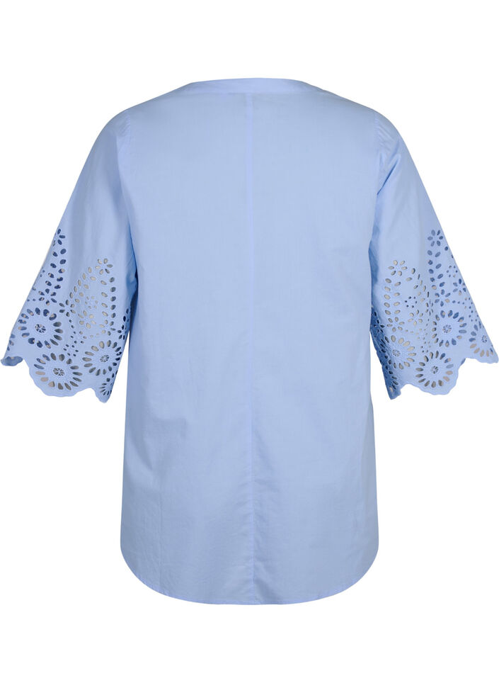 Skjortebluse med broderi anglaise og 3/4 ærmer , Serenity, Packshot image number 1