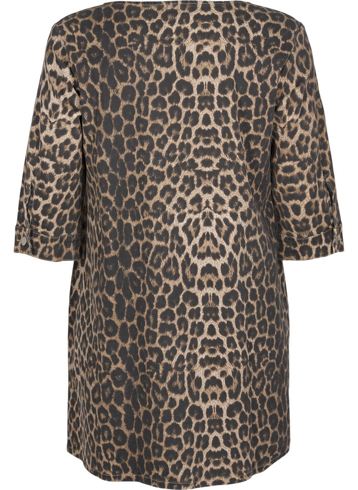 Denimkjole med leopardprint, Leo AOP, Packshot image number 1