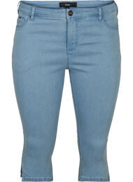 Højtaljede capri jeans i bomuldsmix, Light blue denim