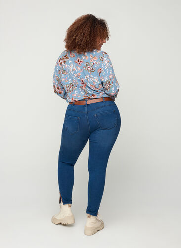 Cropped Amy jeans med høj talje og lynlås, Dark blue denim, Model image number 0