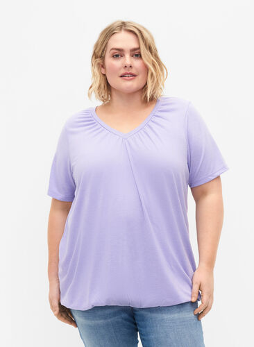 Meleret t-shirt med elastikkant, Lavender Mél, Model image number 0