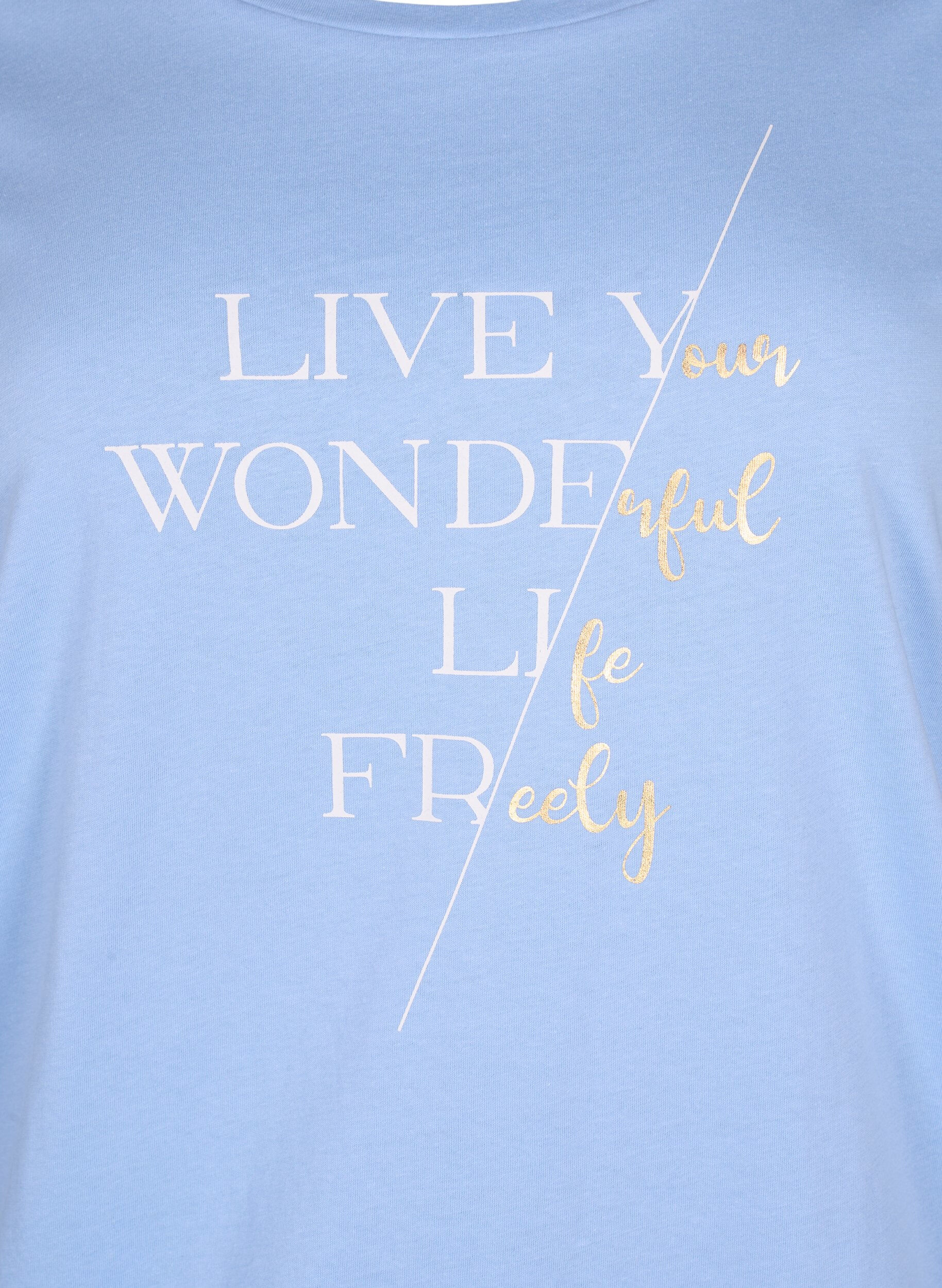 Zizzi Kort&aelig;rmet bomulds t-shirt med elastikkant, Serenity w. Live, Packshot image number 2