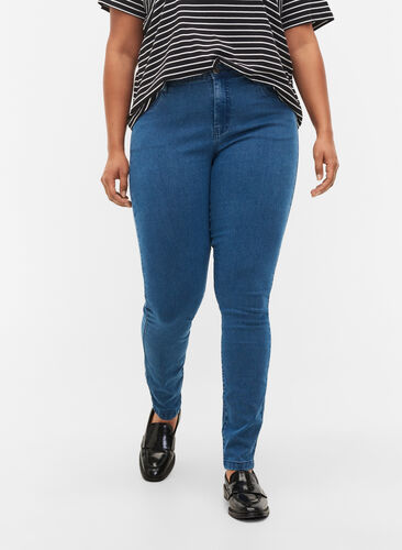 Højtaljede super slim Amy jeans, Mid Blue, Model image number 2