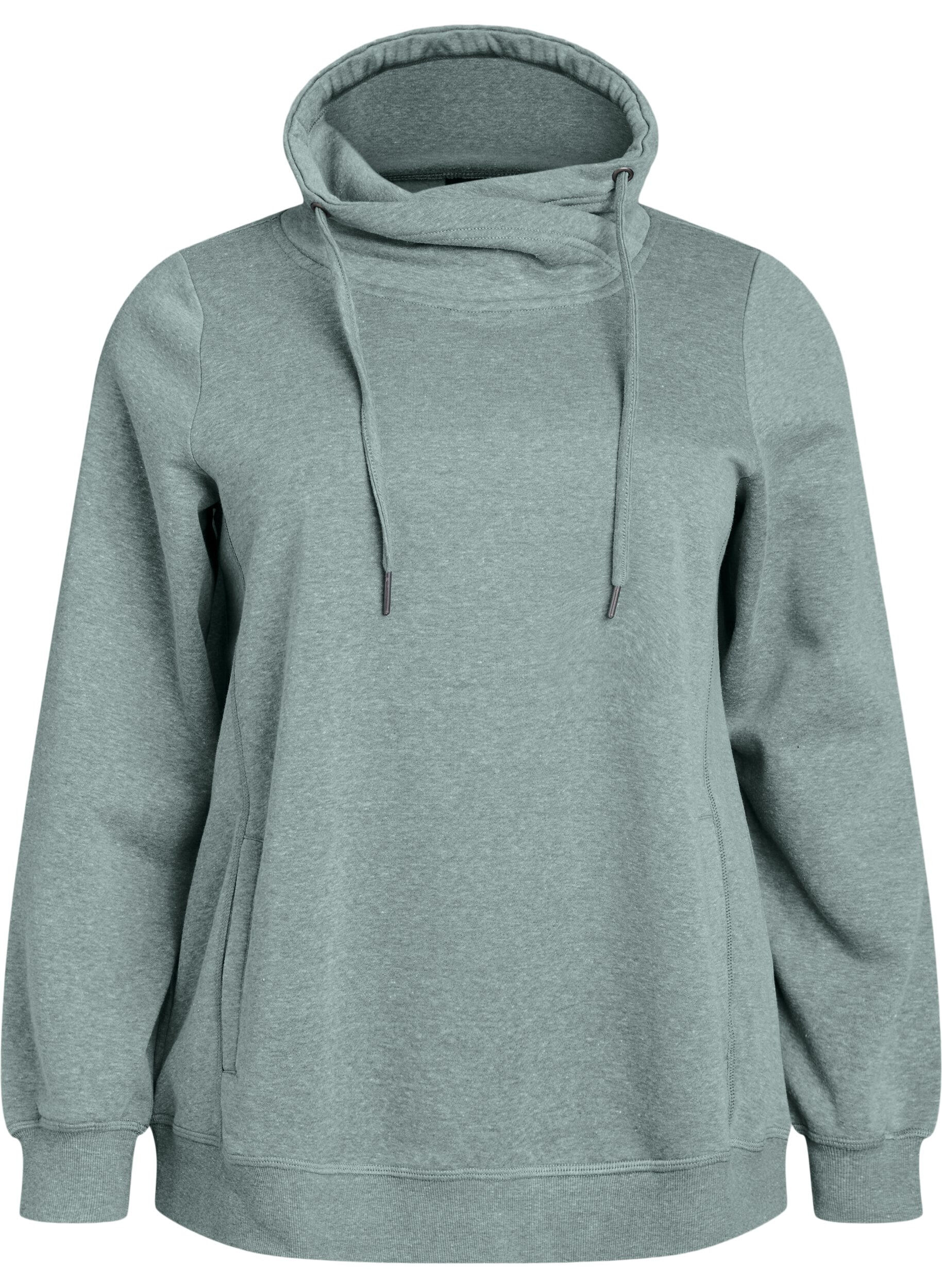 ZizziSweatshirt med h&oslash;j krave og lommer, Gr&oslash;n, Packshot image number 0