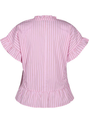 Stribet bluse med peplum og flæsedetaljer, Pink Red Stripe, Packshot image number 1