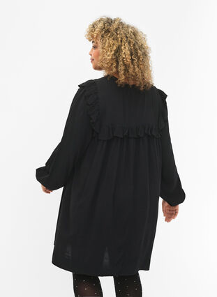 Viskose tunika med flæser , Black, Model image number 1
