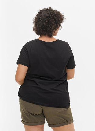 Bomulds t-shirt med v-udskæring, Black VACAY , Model image number 1