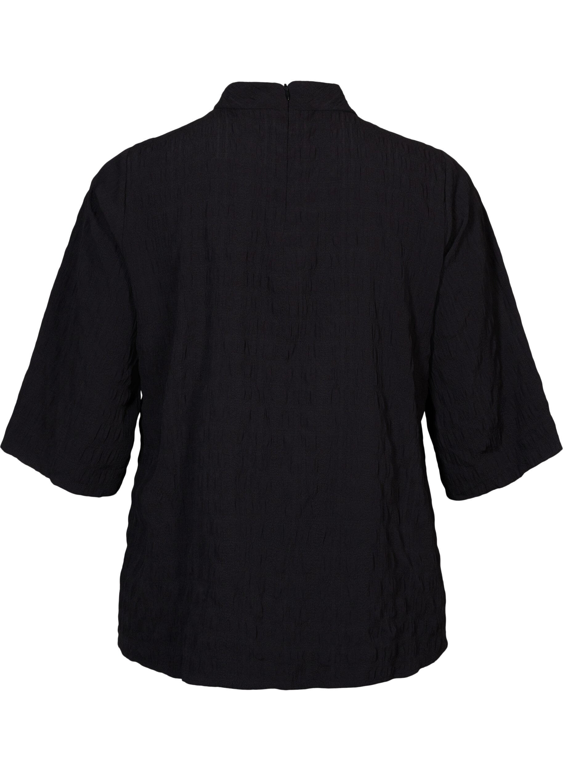 Zizzi Bluse med h&oslash;j hals og 3/4 &aelig;rmer, Black, Packshot image number 1