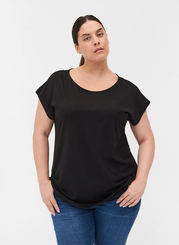 T-shirt med brystlomme i økologisk bomuld, Black, Model image number 0