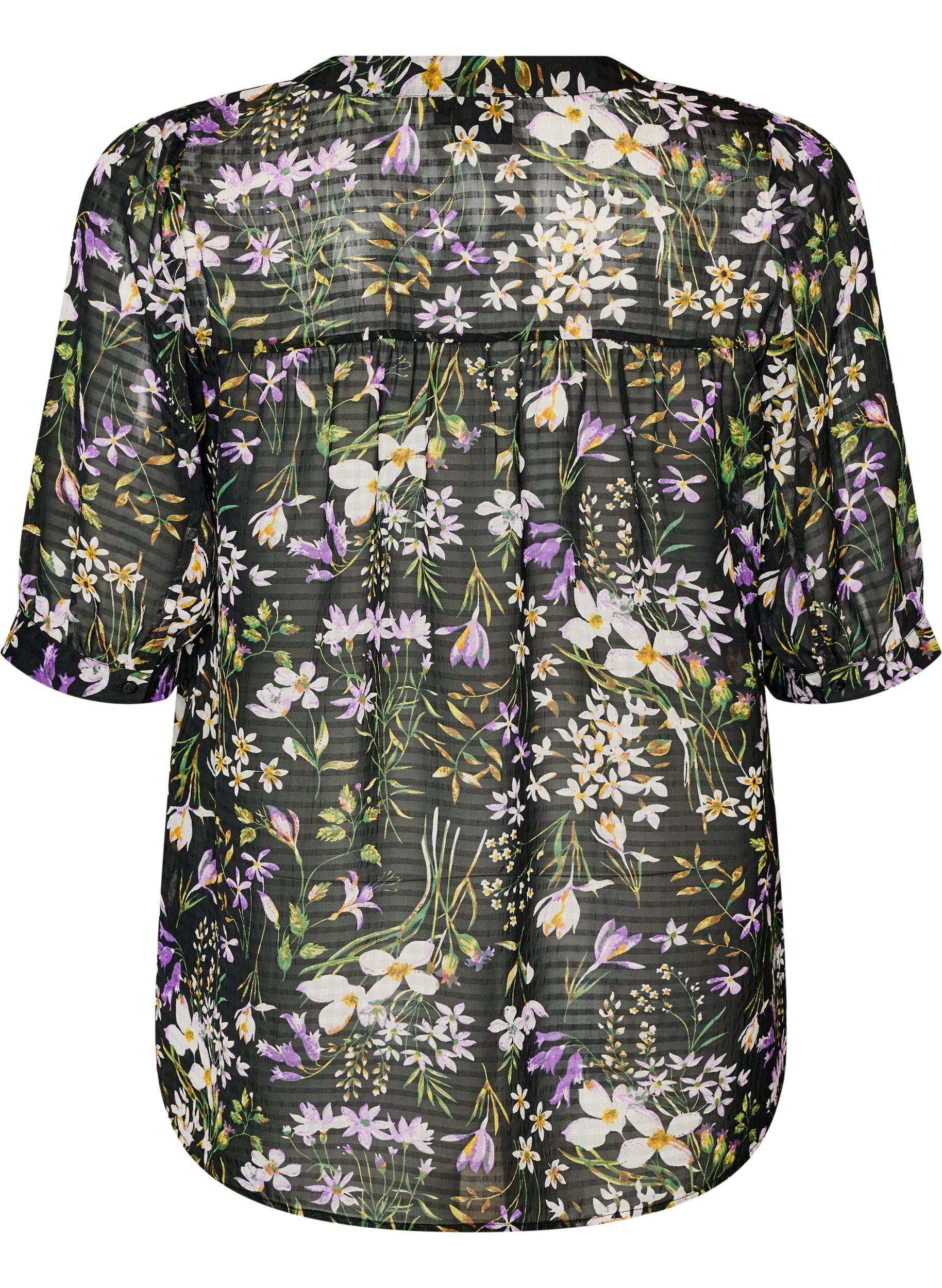 ZizziBluse med blomsterprint og V-udsk&aelig;ring, Sort, Packshot image number 1