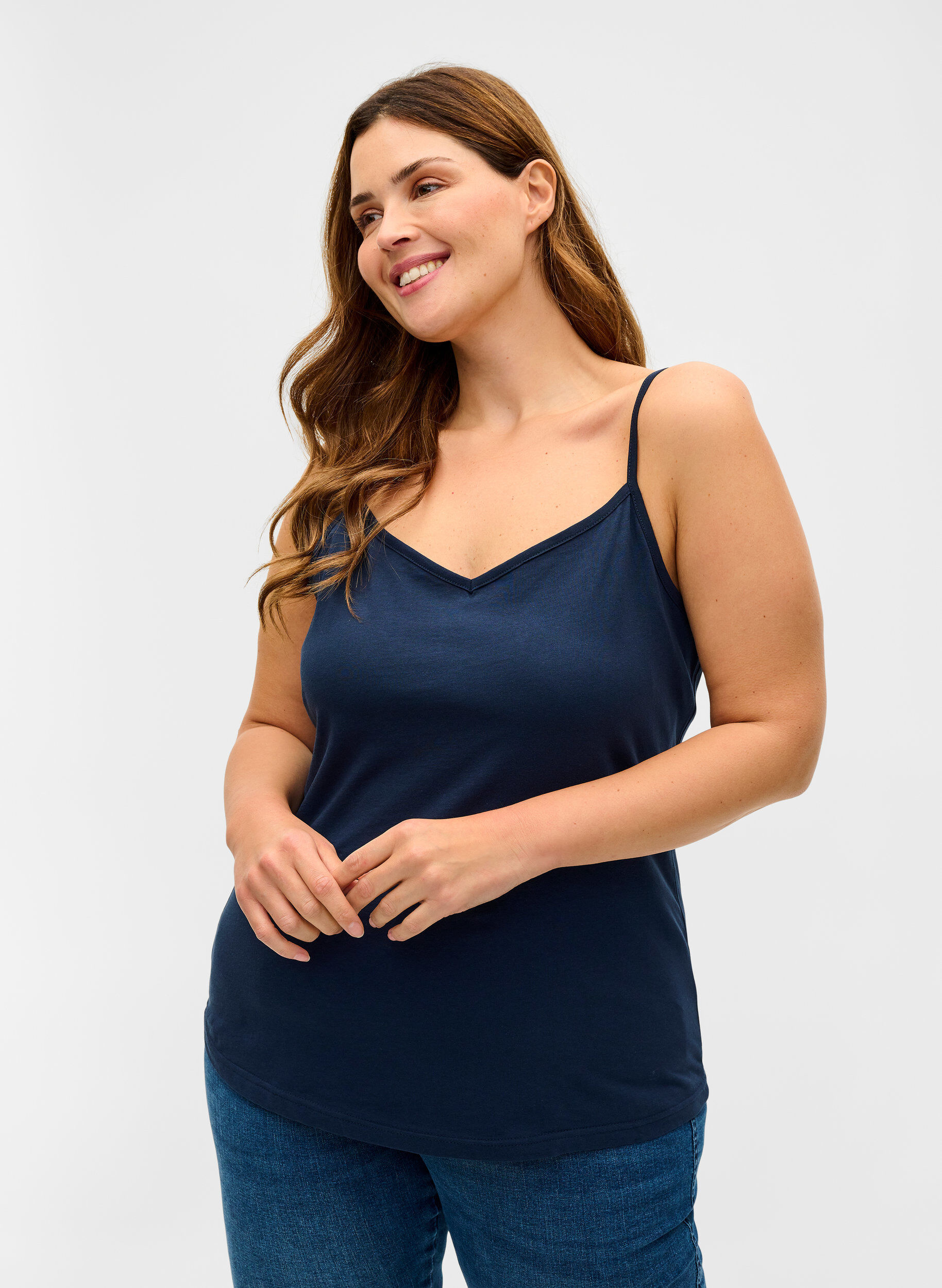 Zizzi 2-pak basis top i bomuld, Black/Navy B, Model image number 0