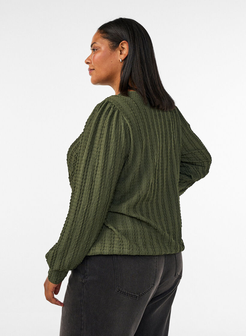 Jerseybluse med struktur og ballonform, Gr&oslash;n, Model image number 2