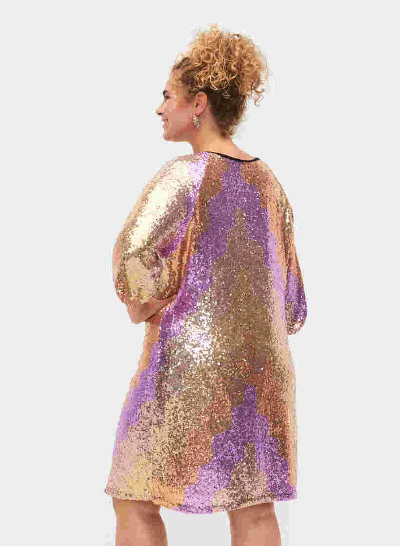 Pailletkjole med 3/4 ærmer, Gold Mulit Sequins, Model image number 1