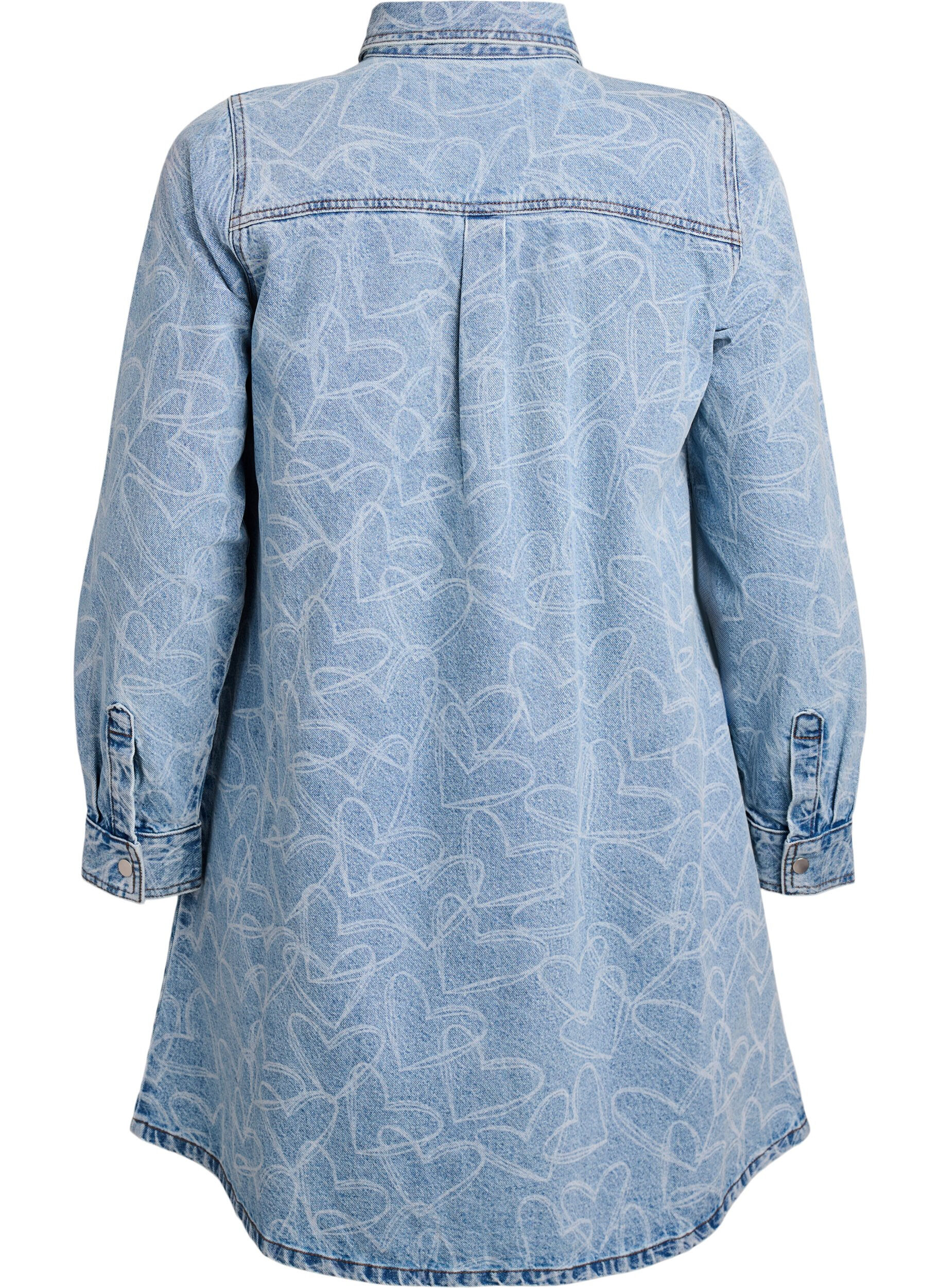 Zizzi Denimkjole med hjerte m&oslash;nster , Bl&aring;, Packshot image number 1