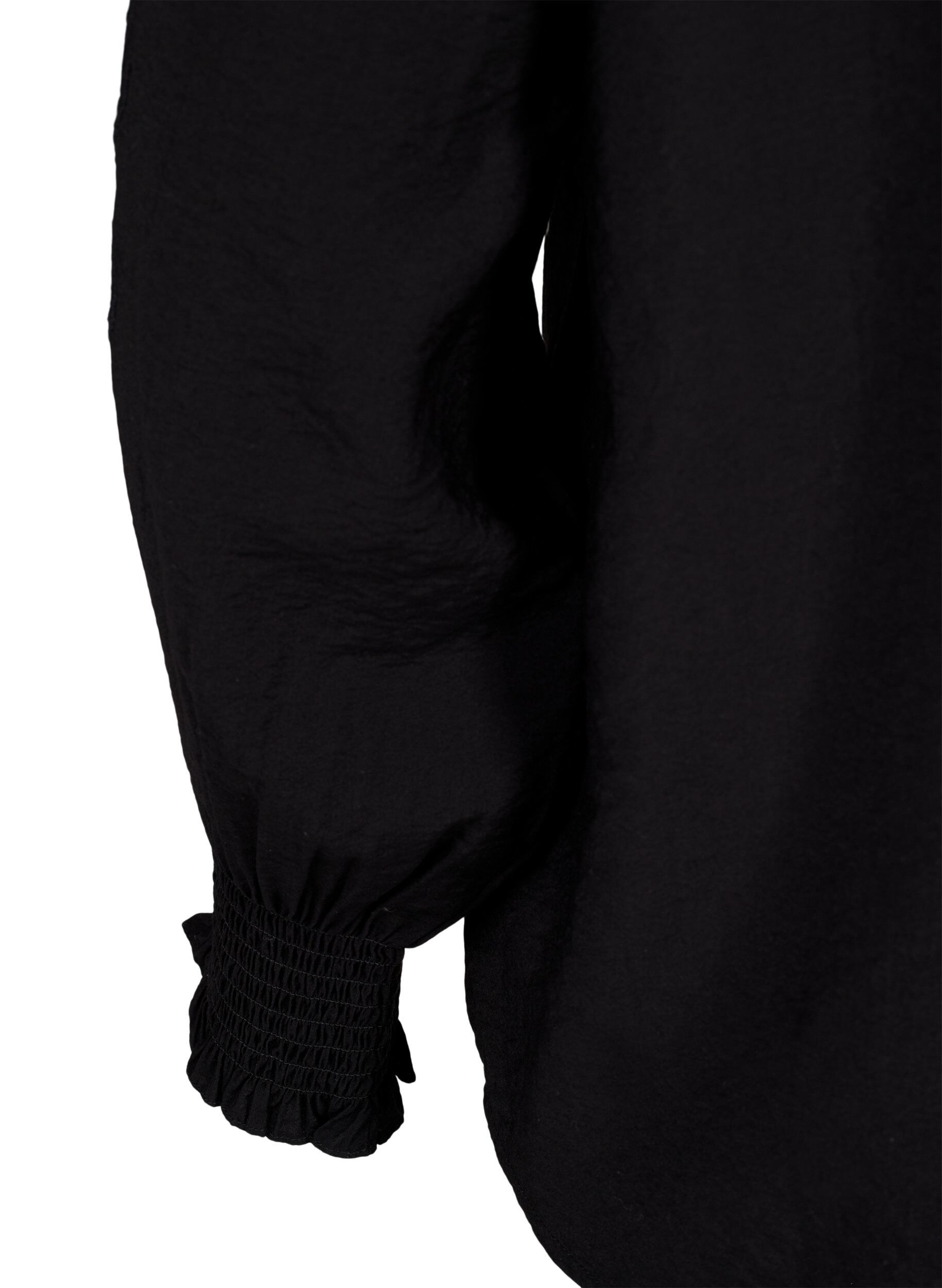 Zizzi Bluse med fl&aelig;ser og broderi anglaise, Black, Packshot image number 3