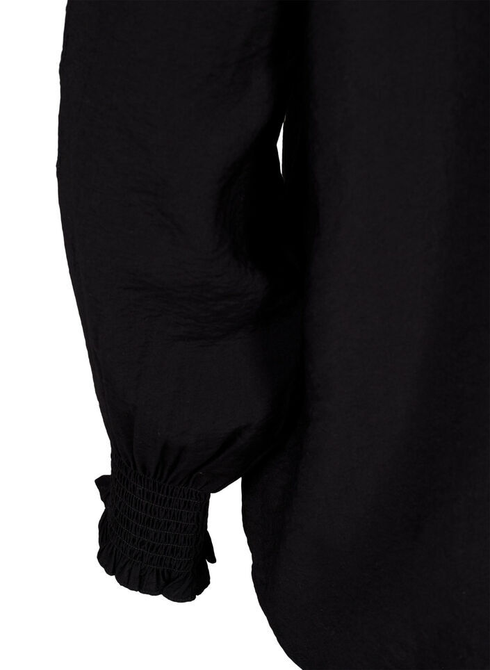 Bluse med flæser og broderi anglaise, Black, Packshot image number 3