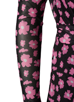 Blomstret meshkjole med lange ærmer, Black Pink AOP, Packshot image number 2