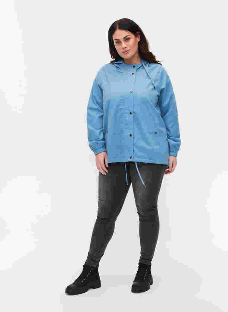 Kort parka jakke med hætte og justerbar bund, Blue Shadow, Model image number 2