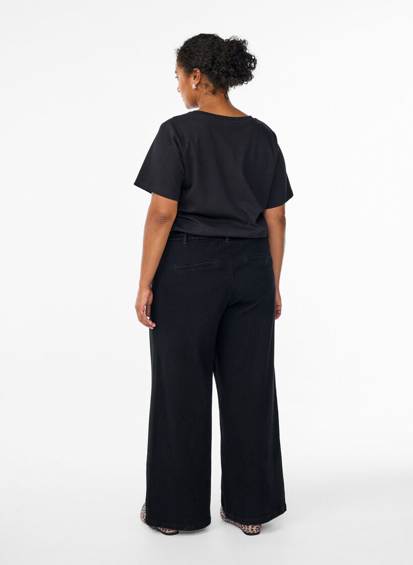 Loose fit jeans med elastisk talje og bindeb&aring;nd, Sort, Model