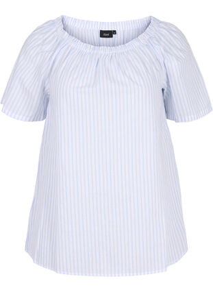 Stribet bomulds bluse med korte ærmer, Kentucky Blue Stripe, Packshot image number 0