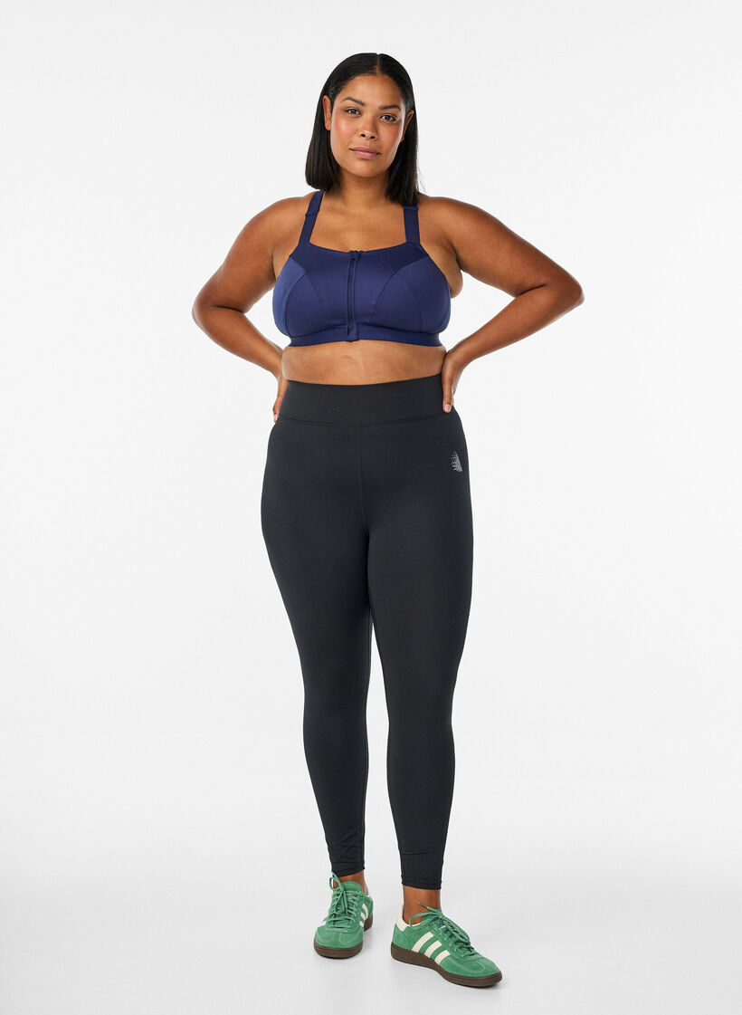 Sportsbh med frontlukning og h&oslash;j st&oslash;tte, Bl&aring;, Model image number 1