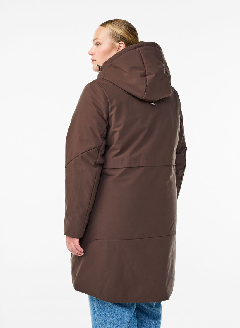 Vinterjakke med justerbar talje, Brun, Model image number 1