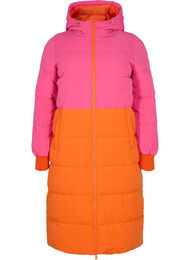 Lang vinterjakke med color-block, Pink W/Orange