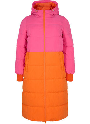 Lang vinterjakke med color-block, Pink W/Orange, Packshot image number 0