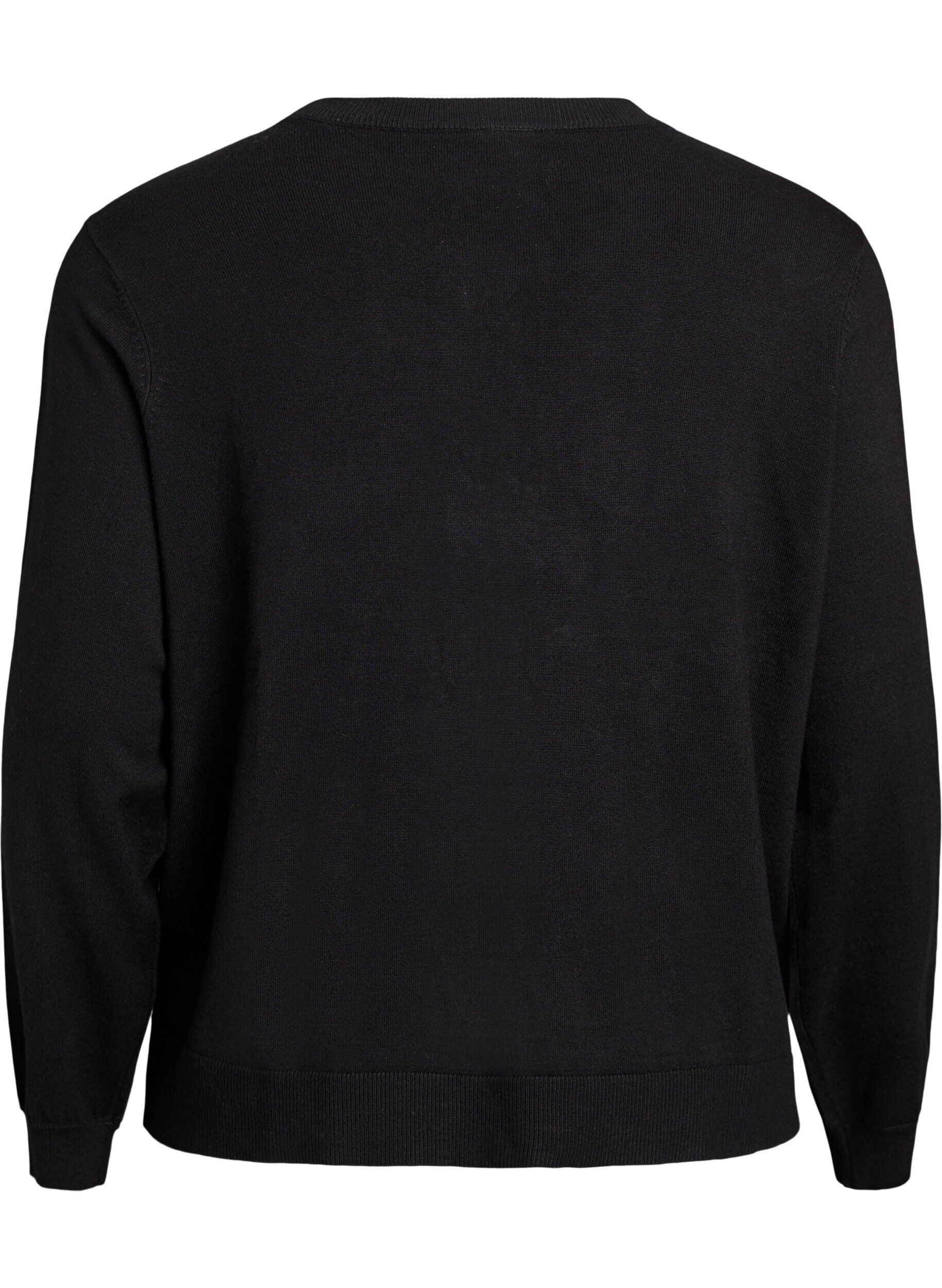 Zizzi Cardigan med perlebroderede sl&oslash;jfer og trykknapper, Sort, Packshot image number 1