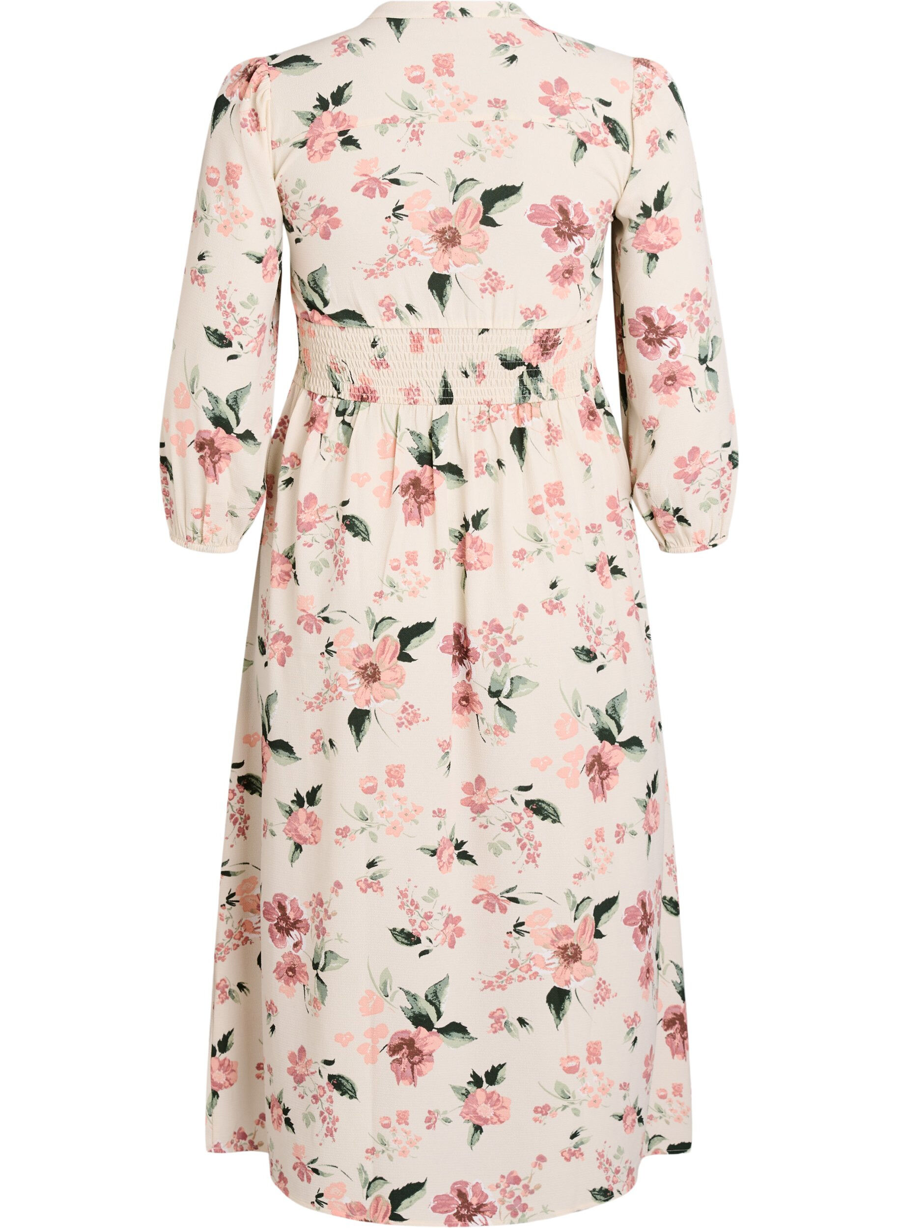 ZizziMidikjole med smock og dekorative knapper, Beige, Packshot image number 1