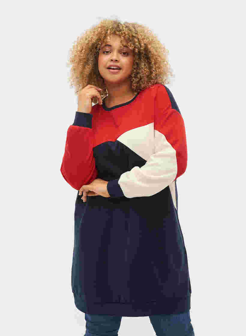 Lang sweatshirt med colorblock, Navy Color Block, Model image number 0