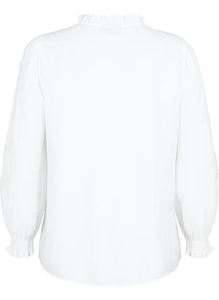 Bluse med flæser og broderi anglaise, Bright White, Packshot image number 1