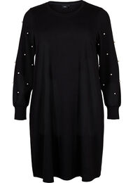 Langærmet kjole med perledetaljer, Black