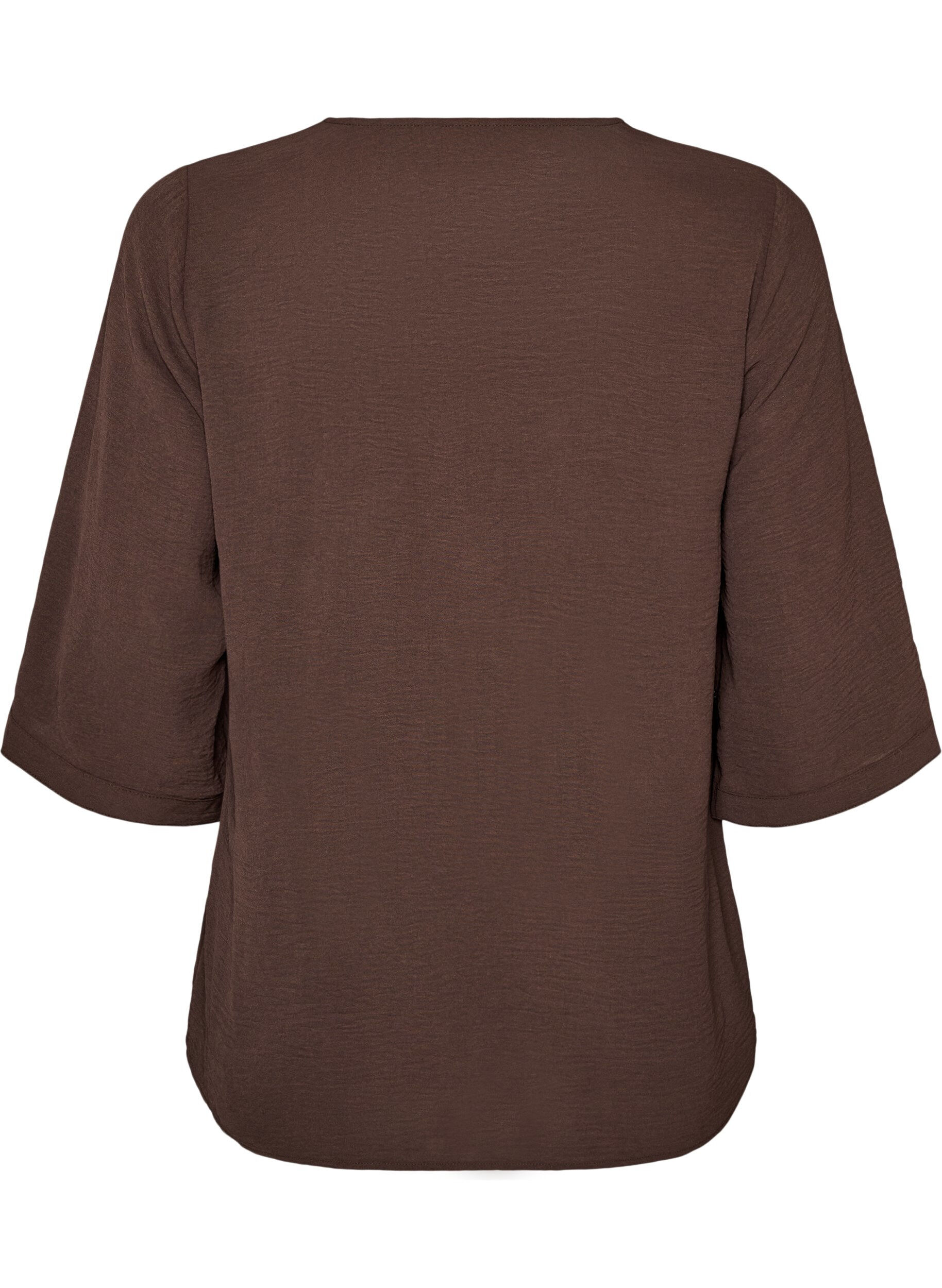 ZizziSkjortebluse med V-udsk&aelig;ring og 3/4-&aelig;rmer, Brun, Packshot image number 1