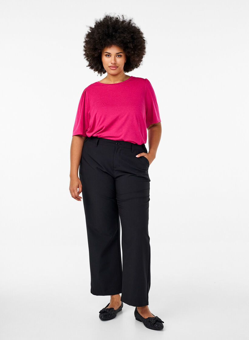 T-shirt med glitter og korte pufærmer, Lyserød, Model image number 1