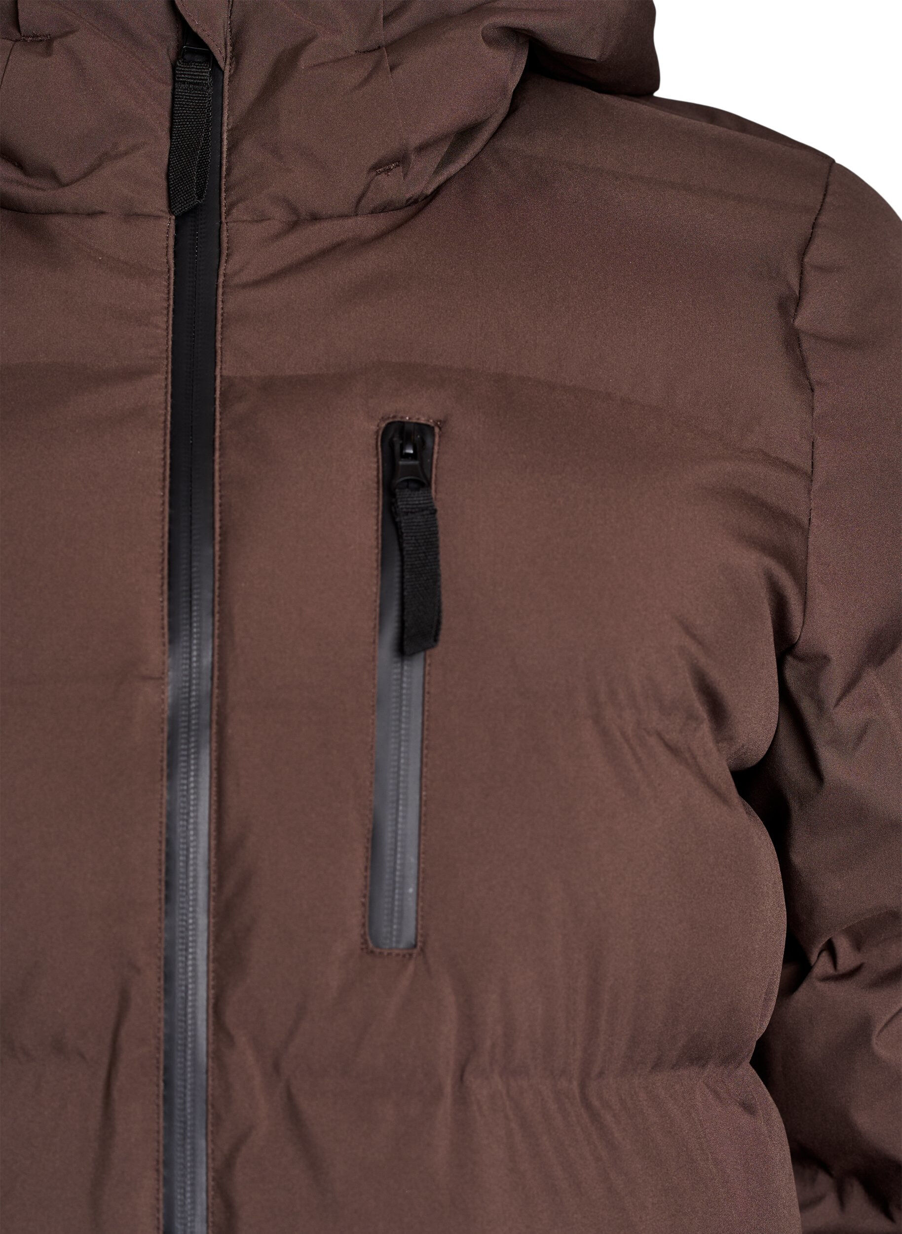 Zizzi Pufferfrakke med h&aelig;tte og lommer, Brun, Packshot image number 2