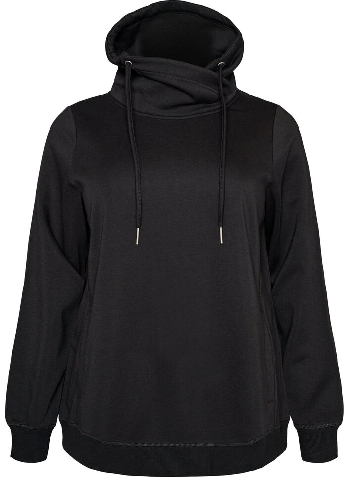 Sweatshirt med h&oslash;j krave og lommer, Sort, Packshot image number 0