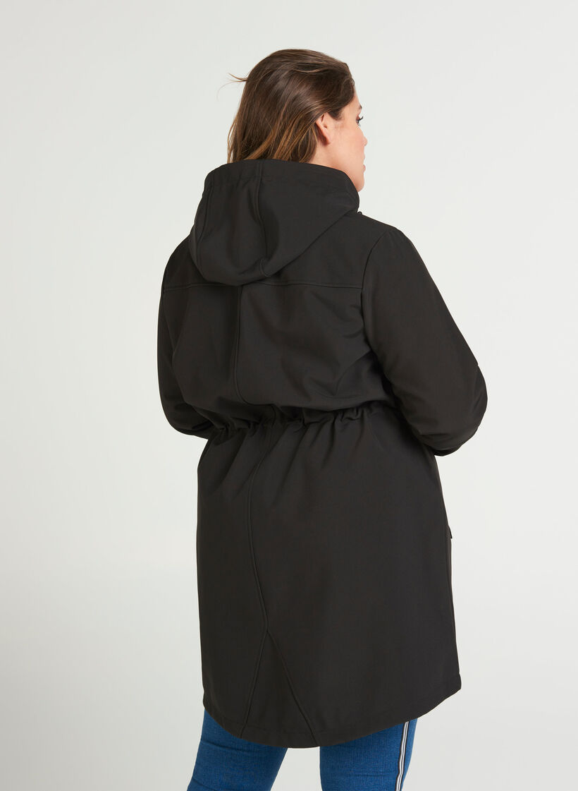 Softshell jakke med hætte, Black solid, Model image number 1