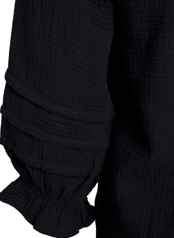 Bluse i bomuldsmusselin med 3/4 ærmer, Black, Packshot image number 3