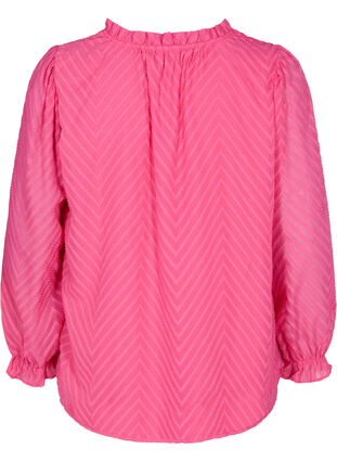 Bluse med lange ærmer og flæsedetaljer, Shocking Pink, Packshot image number 1